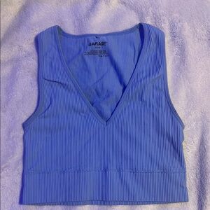 Garage Blue Ribbed Crop Tank Top
